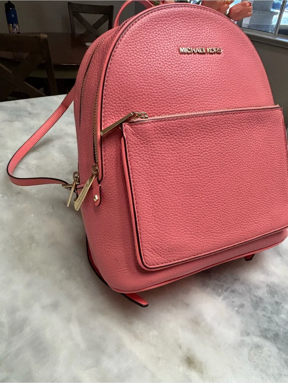 Michael Kors Jet Set Mini Backpack Pink Pebbled Saffino Leather Gold Hardware